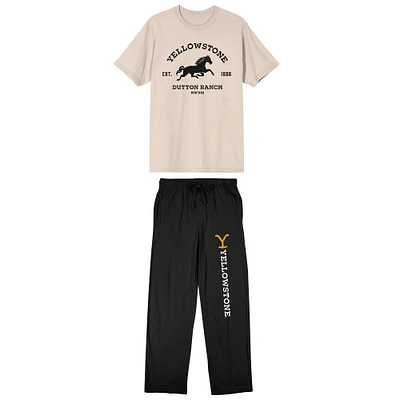 Men's  White Yellowstone T-Shirt & Pants Sleepwear Set