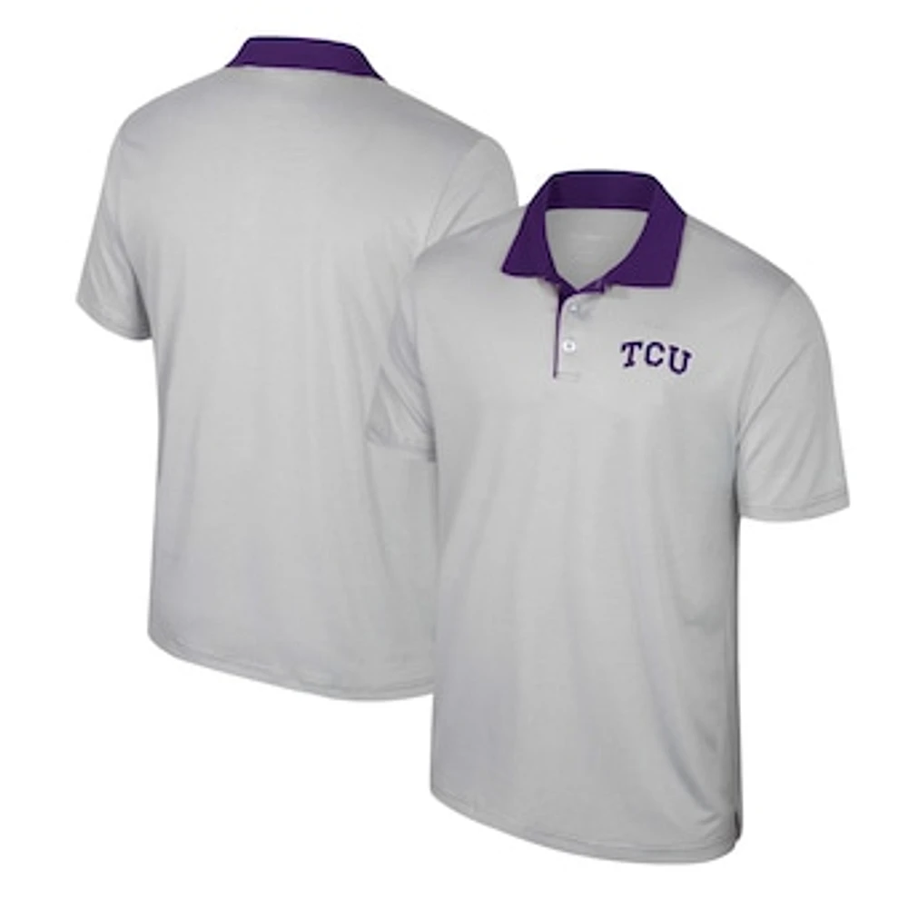 Men's Colosseum Gray TCU Horned Frogs Tuck Striped Polo