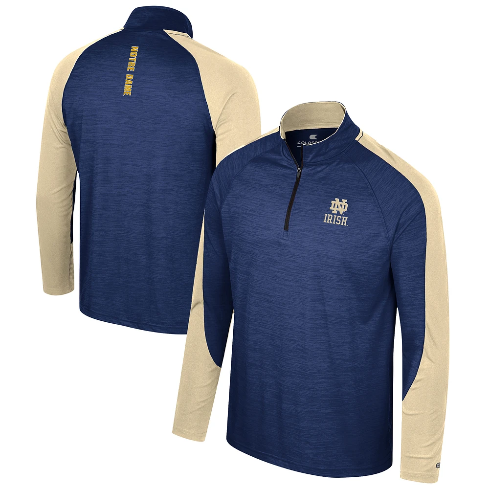 Men's Colosseum Navy Notre Dame Fighting Irish Langmore Raglan Quarter-Zip Top