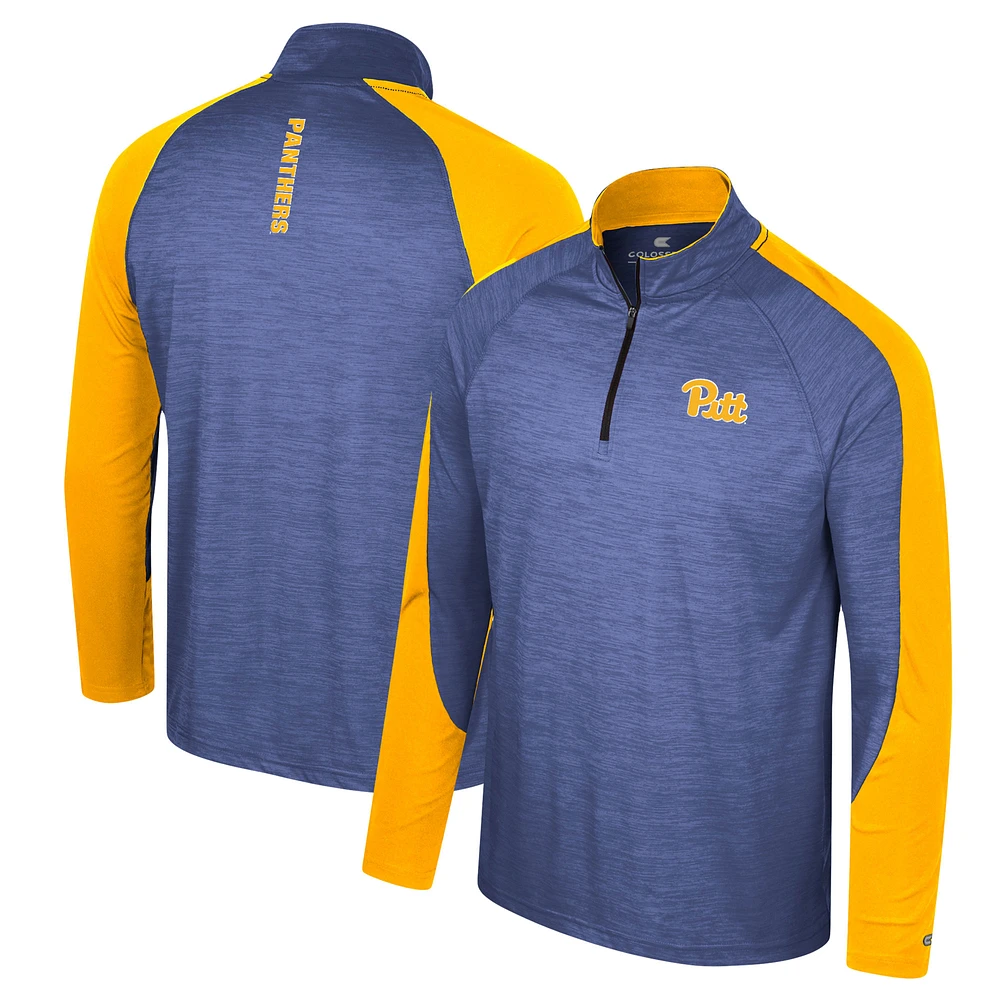 Men's Colosseum Royal Pitt Panthers Langmore Raglan Quarter-Zip Top