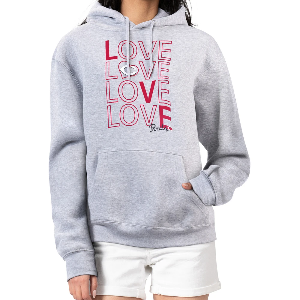 Women's G-III 4Her by Carl Banks  Heather Gray Cincinnati Reds Love Graphic Fleece Hoodie