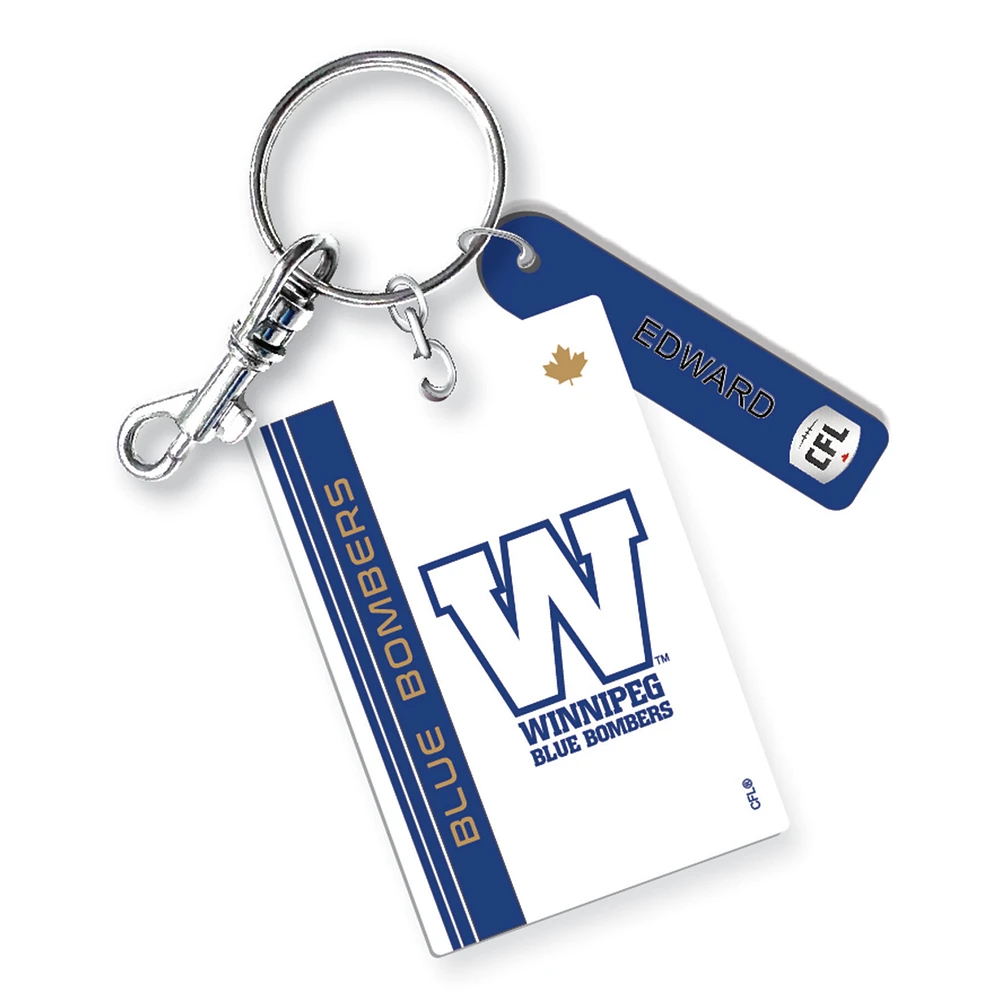 Winnipeg Blue Bombers Personalized Leather Rectangle Keychain