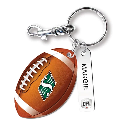 Saskatchewan Roughriders Personalized Leather Football Keychain