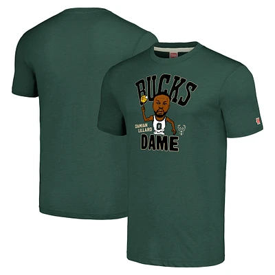 Men's Homage Damian Lillard Hunter Green Milwaukee Bucks Caricature Tri-Blend T-Shirt