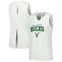 Women's Levelwear White Milwaukee Bucks Paisley Peekaboo Tank Top