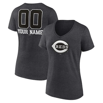 Women's Charcoal Cincinnati Reds Personalized Monochrome Name & Number V-Neck T-Shirt
