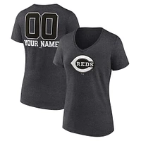 Women's Charcoal Cincinnati Reds Personalized Monochrome Name & Number V-Neck T-Shirt