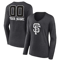Women's Charcoal San Francisco Giants Personalized Monochrome Name & Number Long Sleeve V-Neck T-Shirt