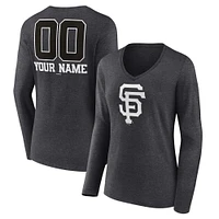 Women's Charcoal San Francisco Giants Personalized Monochrome Name & Number Long Sleeve V-Neck T-Shirt