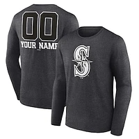 Men's Charcoal Seattle Mariners Personalized Monochrome Name & Number Long Sleeve T-Shirt