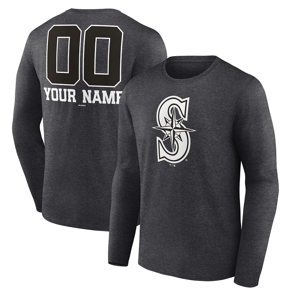 Men's Charcoal Seattle Mariners Personalized Monochrome Name & Number Long Sleeve T-Shirt