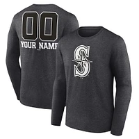 Men's Charcoal Seattle Mariners Personalized Monochrome Name & Number Long Sleeve T-Shirt
