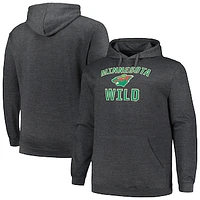 Men's Profile Heather Charcoal Minnesota Wild Big & Tall Arch Over Logo Pullover Hoodie