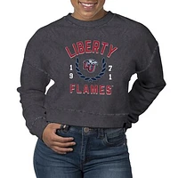 Women's Uscape Apparel  Black Liberty Flames Laurels Fleece Crop Pullover Sweatshirt