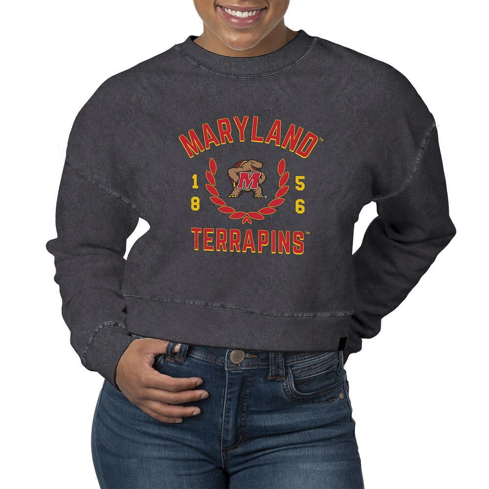 Women's Uscape Apparel Black Maryland Terrapins Laurels Fleece Crop Pullover Sweatshirt