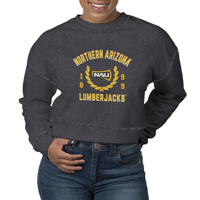 Women's Uscape Apparel  Black Northern Arizona Lumberjacks Laurels Fleece Crop Pullover Sweatshirt