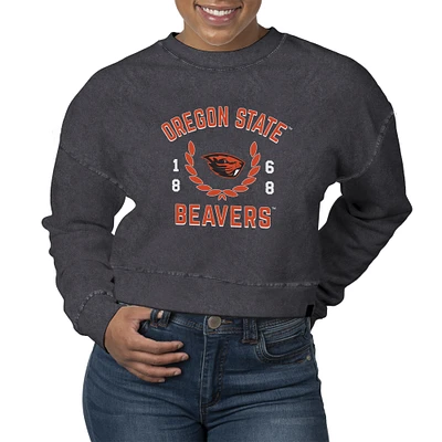 Women's Uscape Apparel  Black Oregon State Beavers Laurels Fleece Crop Pullover Sweatshirt