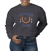 Women's Uscape Apparel  Black Pepperdine Waves Laurels Fleece Crop Pullover Sweatshirt