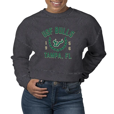 Women's Uscape Apparel  Black South Florida Bulls Laurels Fleece Crop Pullover Sweatshirt