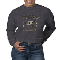 Women's Uscape Apparel  Black Purdue Boilermakers Laurels Fleece Crop Pullover Sweatshirt