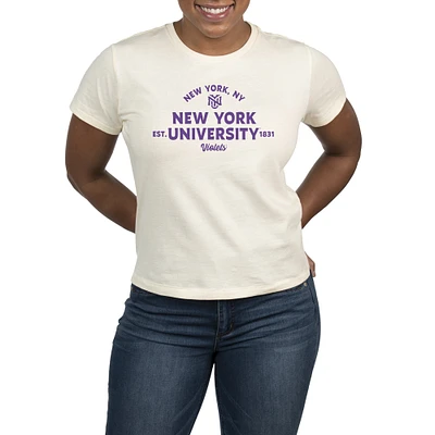 Women's Uscape Apparel  Cream NYU Violets Modest Crop Stacked T-Shirt