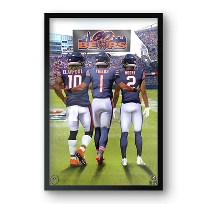 Chase Claypool, Justin Fields & D.J. Moore Chicago Bears 27" x 39" Framed Three Player Art Print