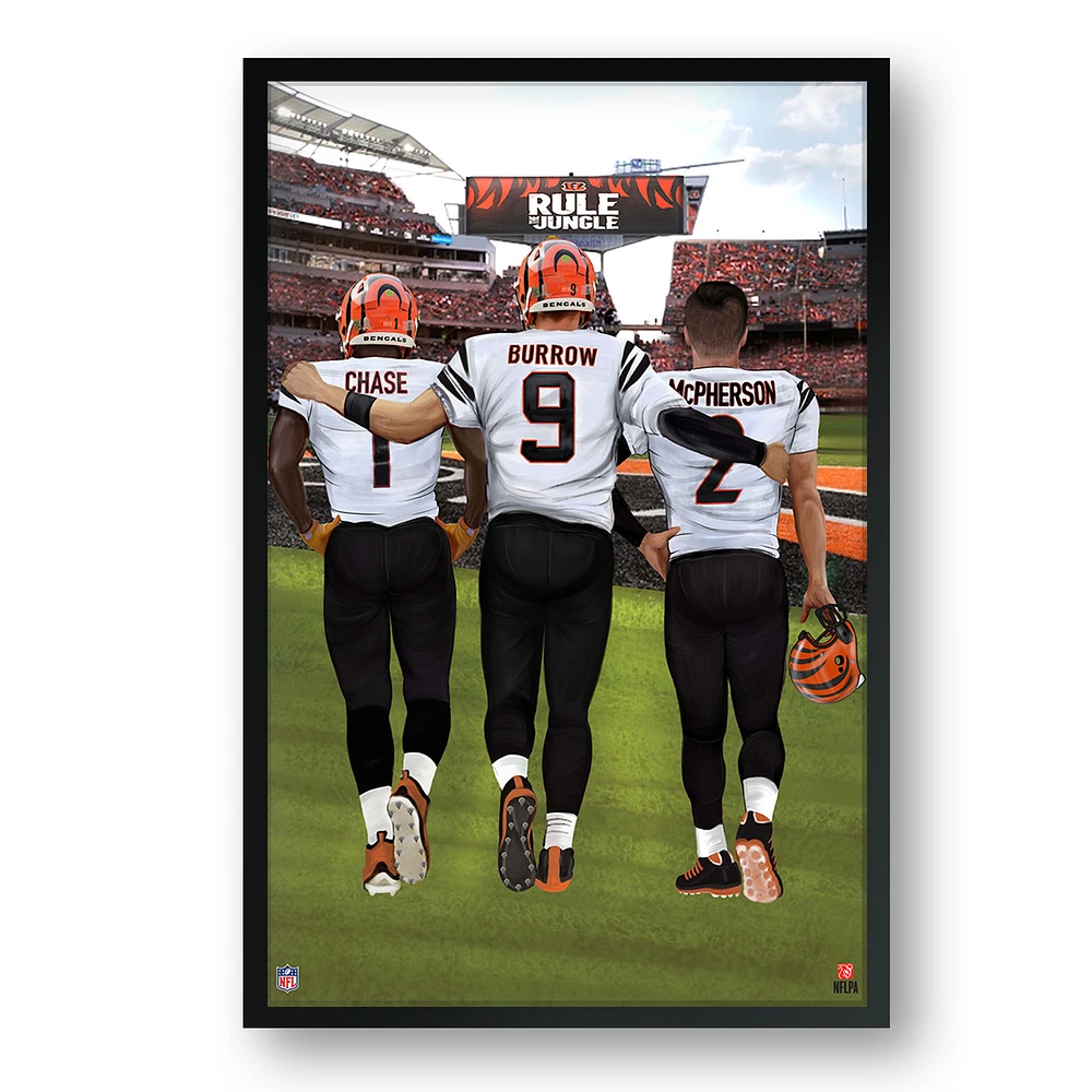Joe Burrow, Ja'Marr Chase & Evan McPherson Cincinnati Bengals 27" x 39" Framed Three Player Art Print
