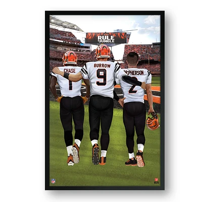 Joe Burrow, Ja'Marr Chase & Evan McPherson Cincinnati Bengals 27" x 39" Framed Three Player Art Print
