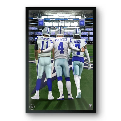 Micah Parsons, Dak Prescott & Trevon Diggs Dallas Cowboys 27" x 39" Framed Three Player Art Print