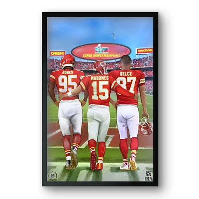 Patrick Mahomes, Travis Kelce & Chris Jones Kansas City Chiefs 27" x 39" Framed Three Player Art Print