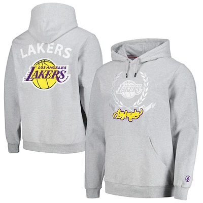 Unisex FISLL Heather Gray Los Angeles Lakers Heritage Crest Pullover Hoodie