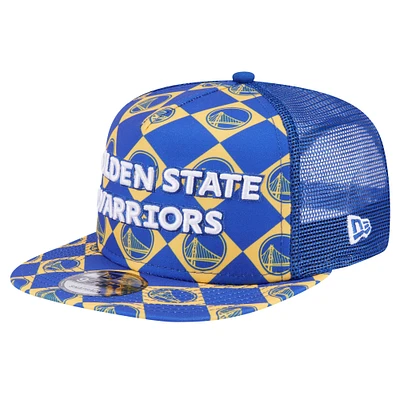 Men's New Era Royal Golden State Warriors Seeing Diamonds A-Frame Trucker 9FIFTY Snapback Hat