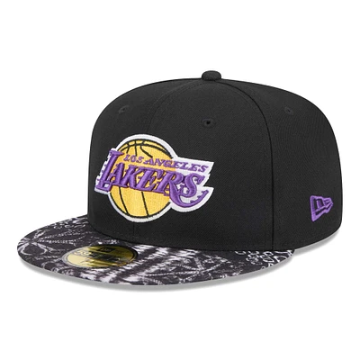 Men's New Era Black Los Angeles Lakers Coral Reef Visor 59FIFTY Fitted Hat