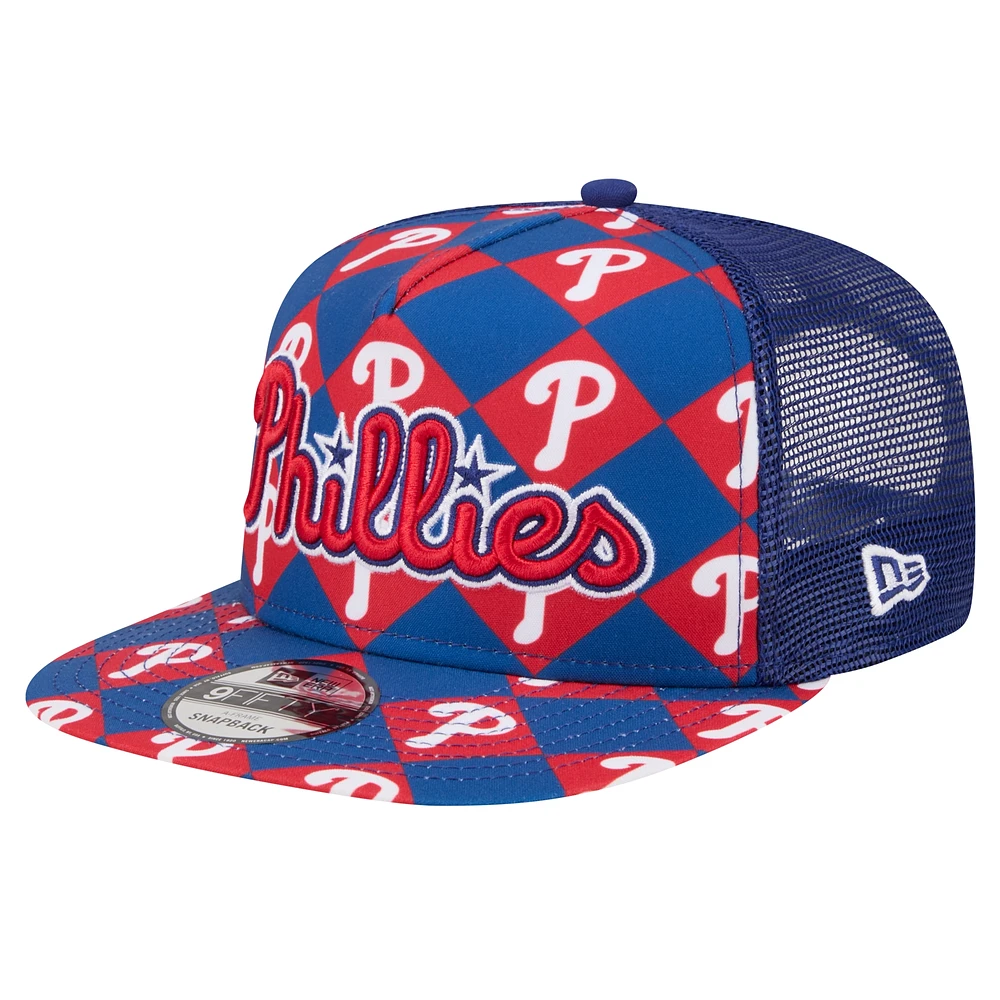 Men's New Era Royal Philadelphia Phillies Seeing Diamonds A-Frame Trucker 9FIFTY Snapback Hat