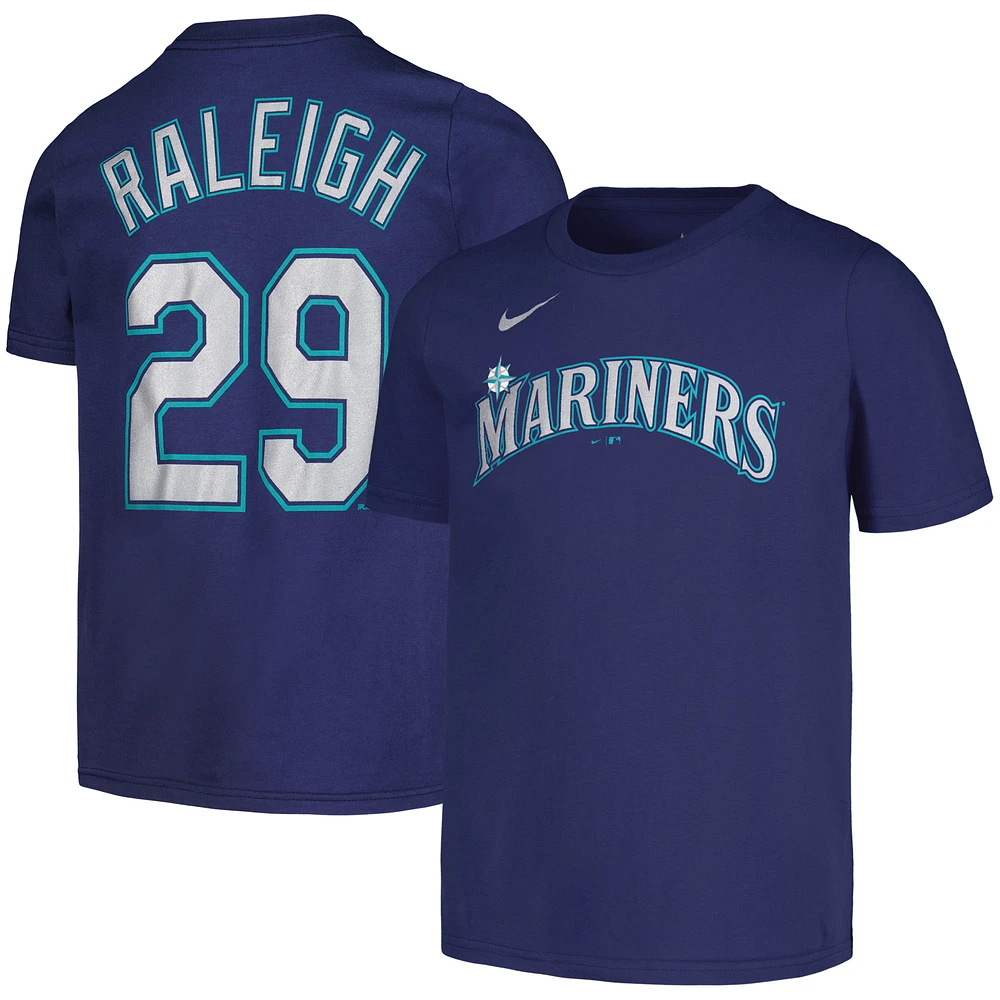 Youth Nike Cal Raleigh Navy Seattle Mariners Player Name & Number T-Shirt