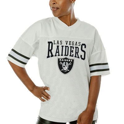 Women's Gameday Couture  White Las Vegas Raiders Top Recruit Side Slit V-Neck Fashion Jersey