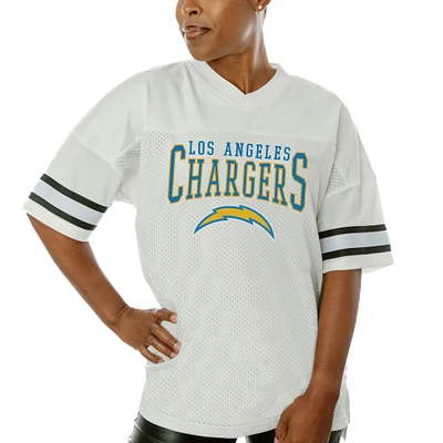 Women's Gameday Couture  White Los Angeles Chargers Top Recruit Side Slit V-Neck Fashion Jersey