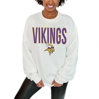 Women's Gameday Couture  White Minnesota Vikings Just Go With It Oversized Long Sleeve Crewneck Sweatshirt