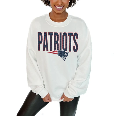 Women's Gameday Couture  White New England Patriots Just Go With It Oversized Long Sleeve Crewneck Sweatshirt