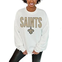Women's Gameday Couture  White New Orleans Saints Just Go With It Oversized Long Sleeve Crewneck Sweatshirt