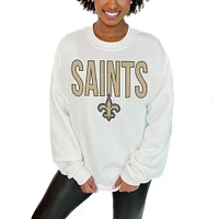 Women's Gameday Couture  White New Orleans Saints Just Go With It Oversized Long Sleeve Crewneck Sweatshirt