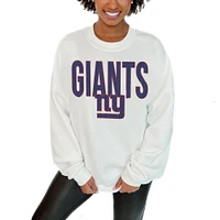 Women's Gameday Couture  White New York Giants Just Go With It Oversized Long Sleeve Crewneck Sweatshirt