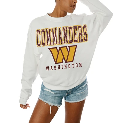 Women's Gameday Couture  White Washington Commanders Sunday Drives Oversized Crewneck Pullover Sweatshirt