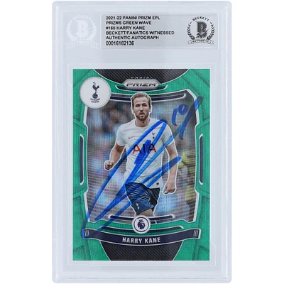 Harry Kane Tottenham Hotspur Autographed 2021-22 Panini Prizm EPL Green Wave Prizms #165 Beckett Fanatics Witnessed Authenticated Card