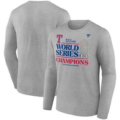 Men's Fanatics Heather Gray Texas Rangers 2023 World Series Champions Locker Room Long Sleeve T-Shirt
