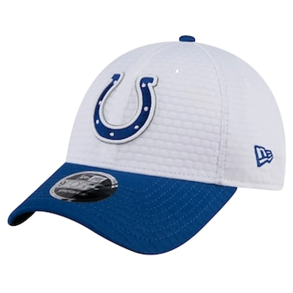 Youth New Era White/Royal Indianapolis Colts 2024 NFL Training Camp 9FORTY Adjustable Hat