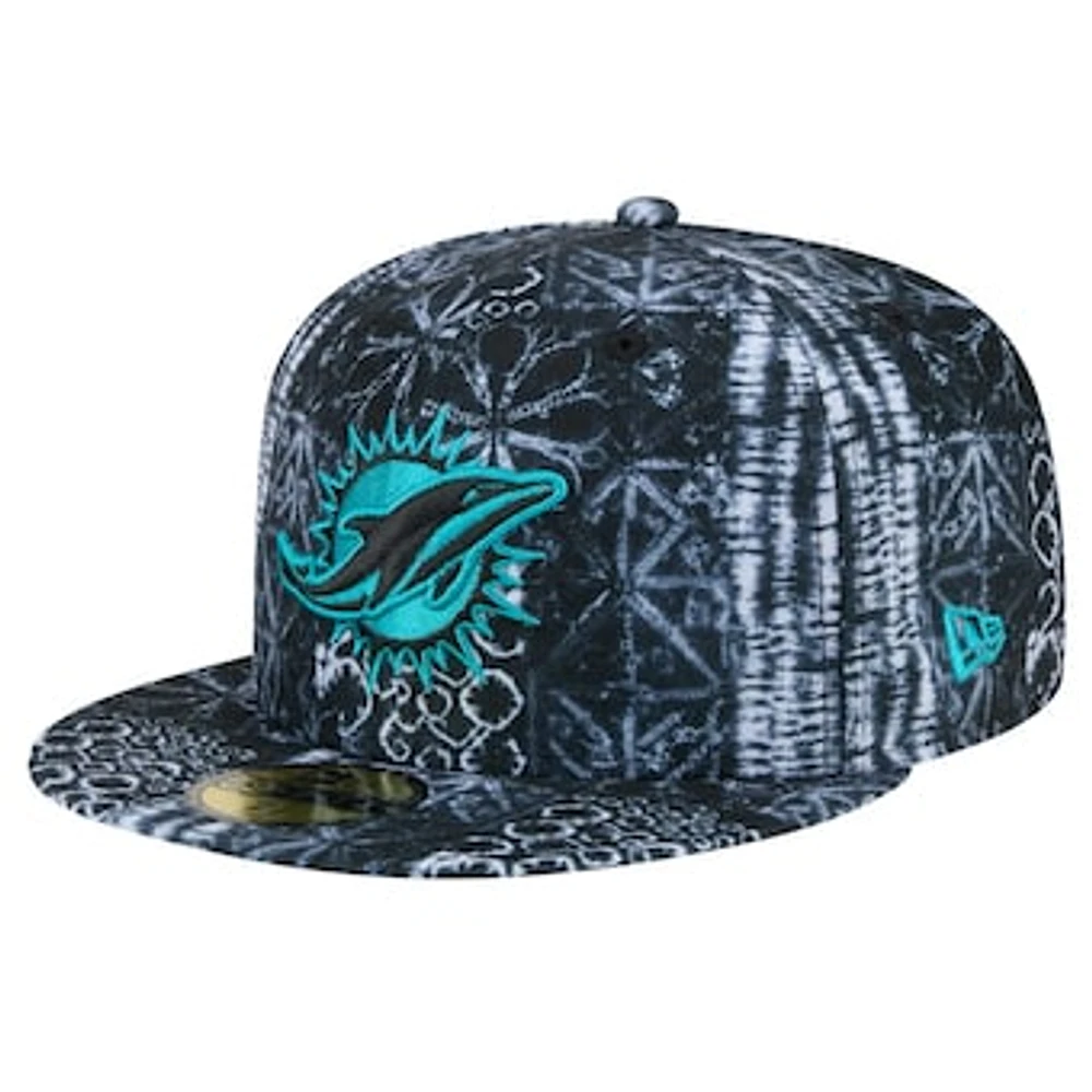 Men's New Era Black Miami Dolphins Shibori 59FIFTY Fitted Hat