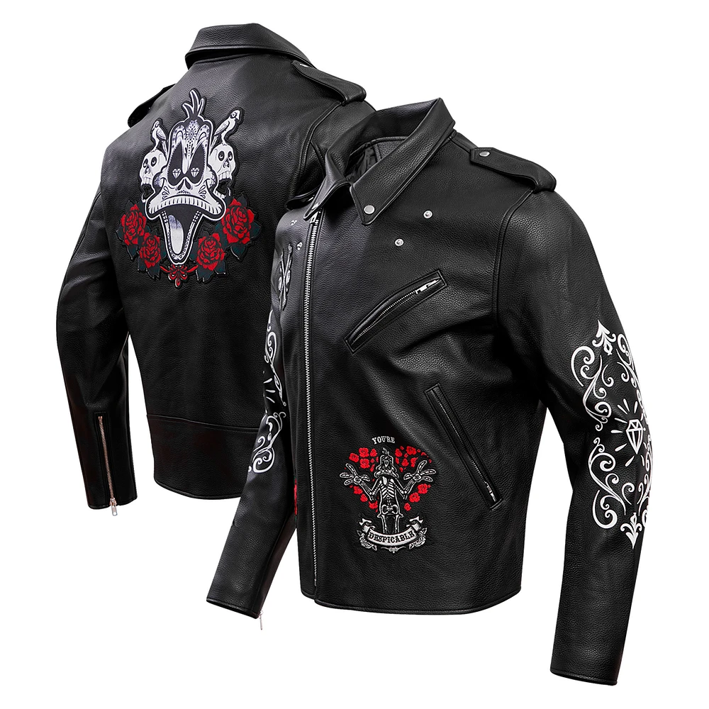 Men's Freeze Max Black Looney Tunes Daffy Despicable Full-Zip Motorcycle Jacket