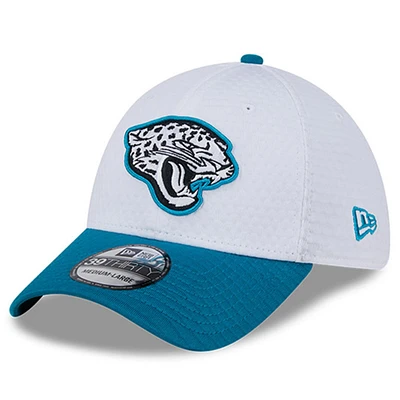 Men's New Era White/Teal Jacksonville Jaguars 2024 NFL Training Camp 39THIRTY Flex Hat