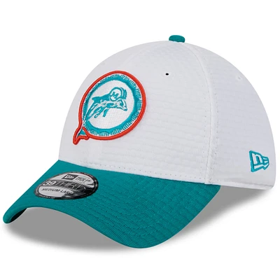 Men's New Era White/Aqua Miami Dolphins 2024 NFL Training Camp 39THIRTY Flex Hat